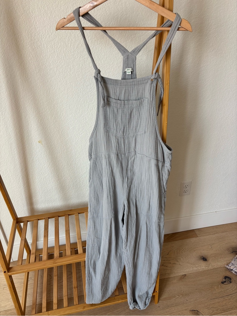 Aerie Dusty Blue Gauze Tie-Strap Overalls